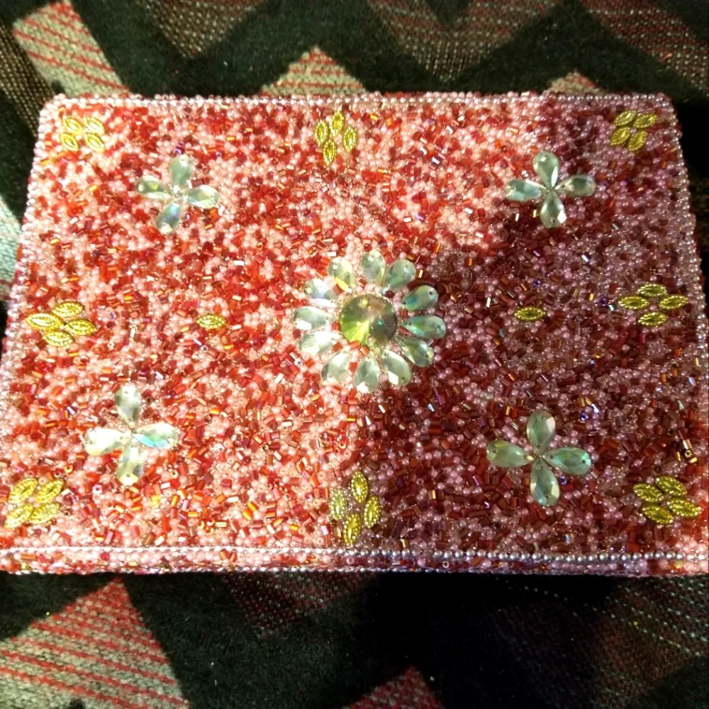 Decorative Pink Beaded Jewelry Box